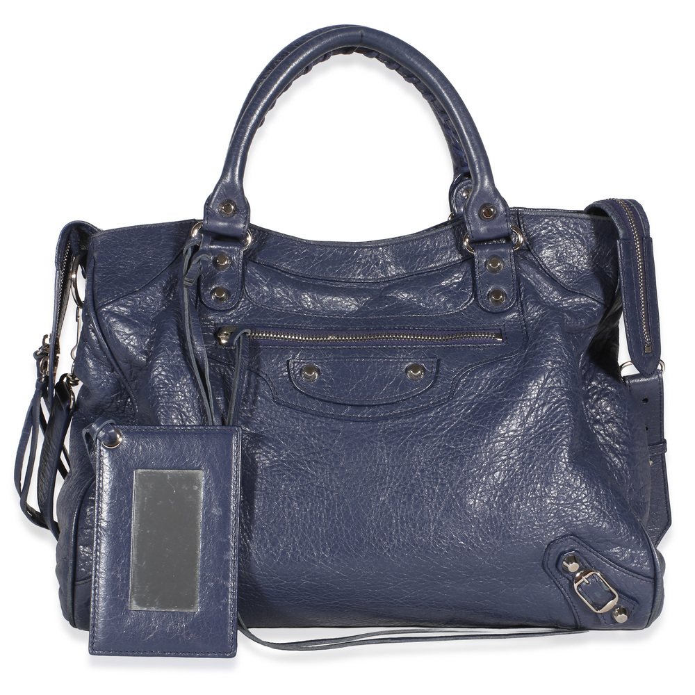 Balenciaga Bleu Obscur Agneau Silver Hardware Velo Bag